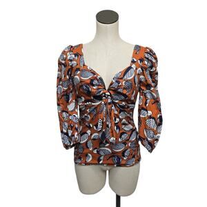 Eva Franco Anthropologie Tropical Bird Sweetheart Blouse‎ Women's Size 4 Ruched